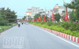 Trung t&acirc;m Văn h&oacute;a &ndash; Thể thao huyện Tiền Hải tuy&ecirc;n truyền, trang tr&iacute; kh&aacute;nh tiết hướng về Đại hội đại biểu Đảng bộ tỉnh lần thứ XX