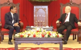 Tổng B&iacute; thư Nguyễn Ph&uacute; Trọng tiếp Đo&agrave;n đại biểu cấp cao Ban Đối ngoại Trung ương Đảng Nh&acirc;n d&acirc;n Campuchia