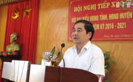 Đồng ch&iacute; Nguyễn Tiến Th&agrave;nh, Uỷ vi&ecirc;n Ban Thường vụ, Trưởng ban D&acirc;n vận Tỉnh ủy tiếp x&uacute;c cử tri tại huyện Hưng H&agrave;