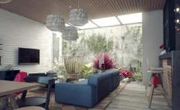 Thiết kế nh&agrave; ống c&oacute; giếng trời đẹp h&uacute;t &aacute;nh s&aacute;ng mặt trời