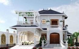 Biệt thự 2 tầng m&aacute;i Nhật h&agrave;i h&ograve;a với thi&ecirc;n nhi&ecirc;n