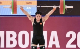 Nguyễn Quốc To&agrave;n ph&aacute; 3 kỷ lục SEA Games tại m&ocirc;n cử tạ