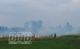 Vũ Thư: T&aacute;i diễn t&igrave;nh trạng đốt rơm rạ