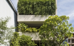 Nh&agrave; b&ecirc; t&ocirc;ng nguy&ecirc;n khối ch&igrave;m trong rừng c&acirc;y