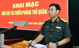 Đại tướng Phan Văn Giang dự khai mạc diễn tập t&aacute;c chiến ph&ograve;ng thủ Qu&acirc;n khu 3
