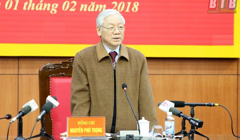 Tổng B&iacute; thư Nguyễn Ph&uacute; Trọng ph&aacute;t biểu tại buổi l&agrave;m việc với Tỉnh ủy, HĐND, UBND tỉnh Th&aacute;i B&igrave;nh.