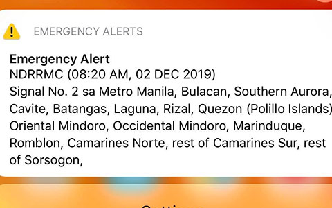 Tin nhắn cảnh báo bão của Trung tâm khí tượng thuỷ văn của Philippines 