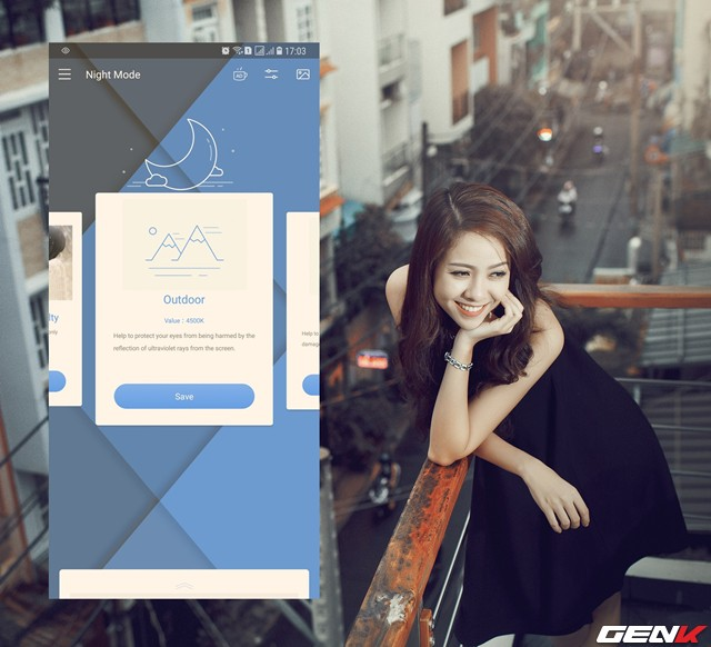  Bên cạnh chế độ Night Mode, Blue Light Filter còn cung cấp một số các chế độ lọc ánh sáng khác phù hợp cho từng tác vụ bạn sẽ làm trên smartphone. Bao gồm chế độ bộ lọc ngoài trời “Outdoor” với độ sáng 4500K. 