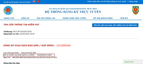 Thông tin xe có đang ký giao dịch đảm bảo tại ngân hàng.
