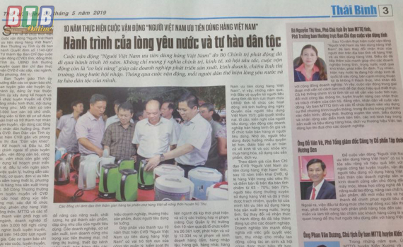 B&aacute;o Th&aacute;i B&igrave;nh đồng h&agrave;nh với cuộc vận động &ldquo;Người Việt Nam ưu ti&ecirc;n d&ugrave;ng h&agrave;ng Việt Nam&rdquo;