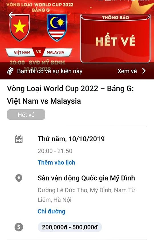 VFF đã bán hết vé xem trận Việt Nam vs Malaysia