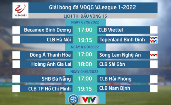 Lịch thi đấu v&agrave; trực tiếp v&ograve;ng 15 V.League 2022 h&ocirc;m nay: T&acirc;m điểm CLB H&agrave; Nội gặp Topenland B&igrave;nh Định